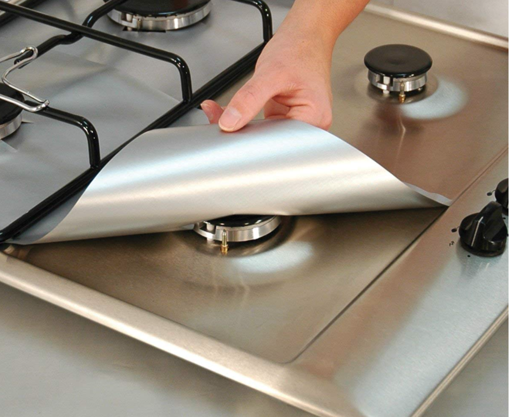 Set 4 Folii TEFLON GRI Detasabile pentru Aragaz din Teflon  Lavabila  Reutilizabila